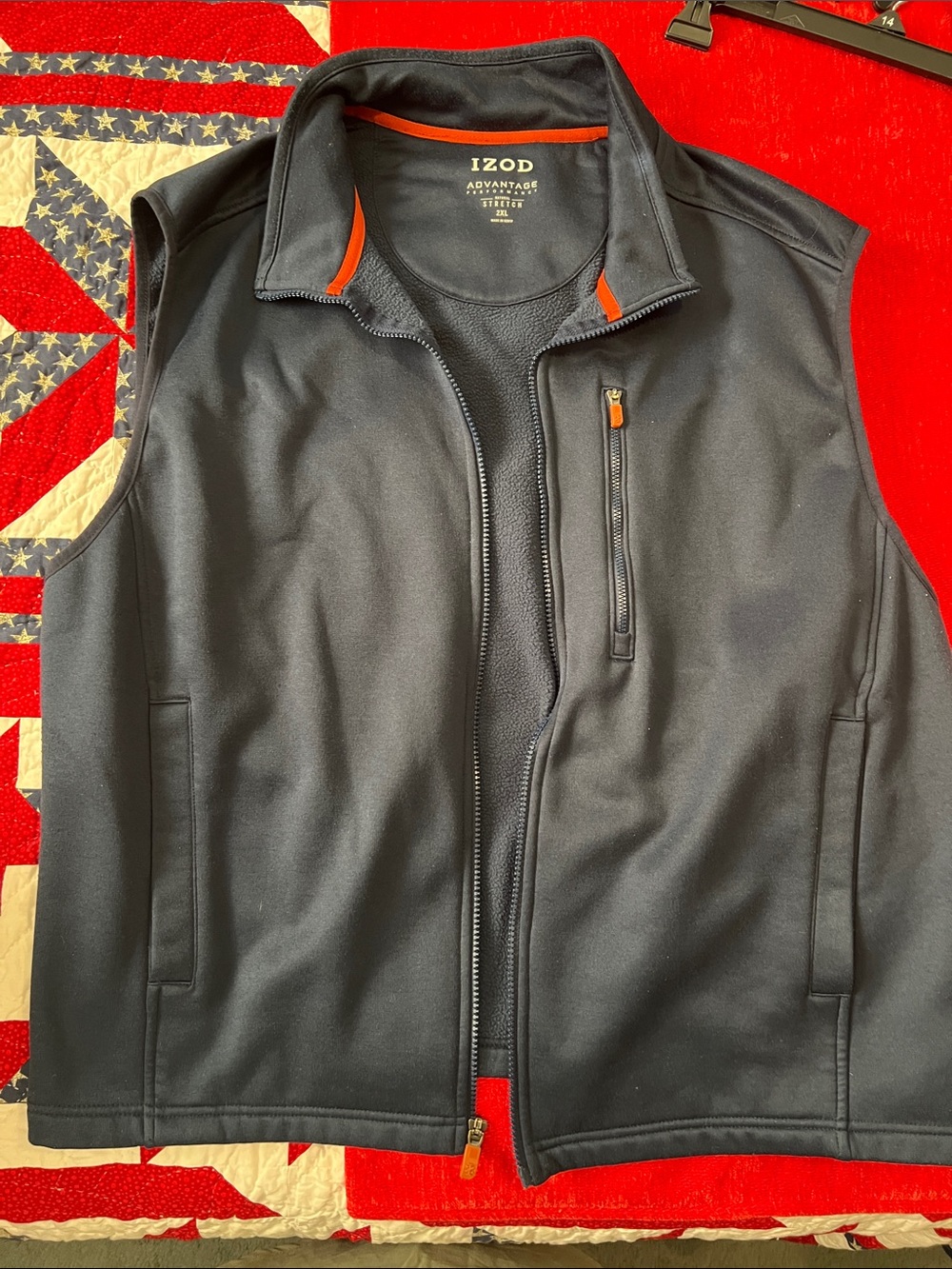 Izod Men’s Black Softshell Vest with Orange Accents